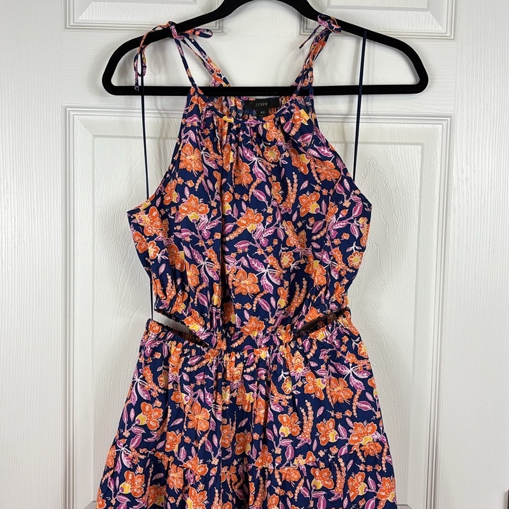 J. Crew Harborside cutout dress navy orange floral sz xs - Picture 3 of 9